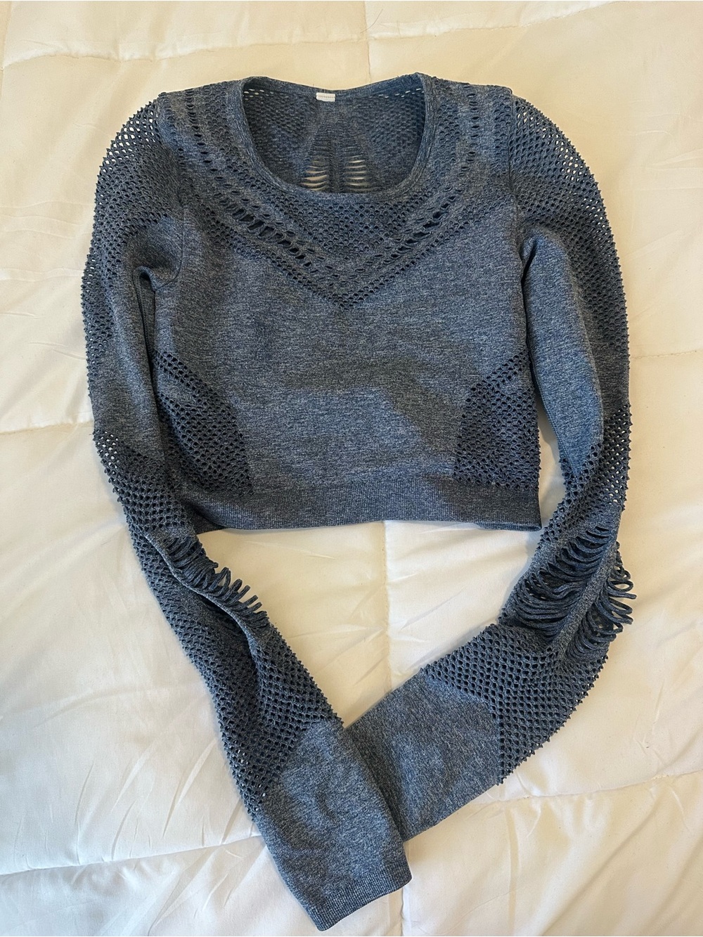 Charcoal Gray Knit Cropped Sweater with Openwork Detail